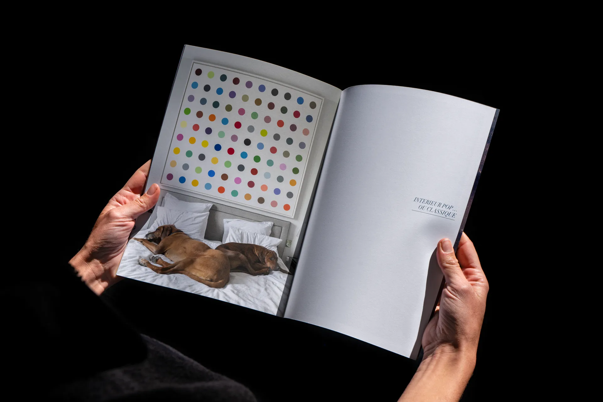 Double page du catalogue de la vente Franck Saurat, associant photographie d’intérieur et ouverture de chapitre consacrée à l’art pop et classique.